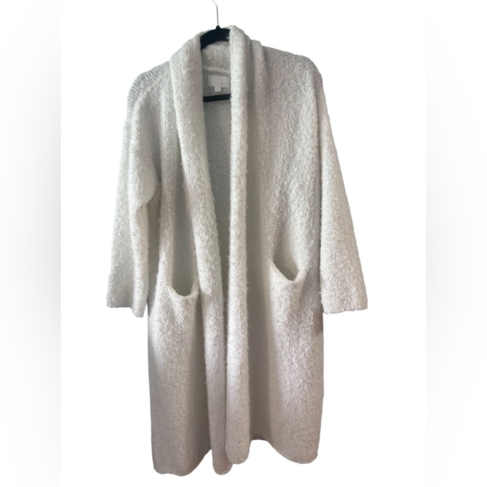 Every Soft White Long Knit Open Front Cardigan woman size XS cozy loungewear
